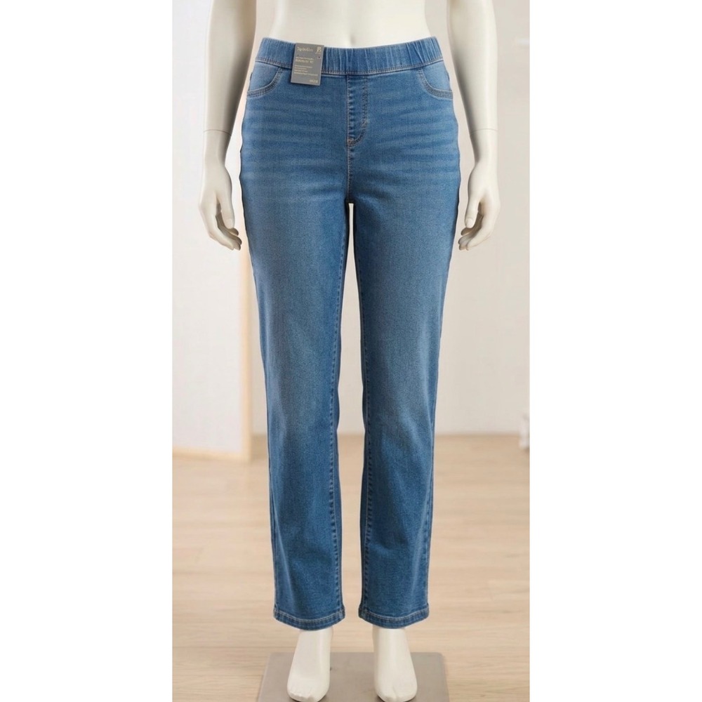 Style & Co Womens Petite Large PL Pull On High Rise Straight Leg Jeans Blue NWT